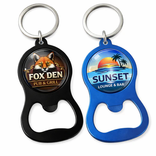 Custom Aluminum Bottle Opener Keychains (Domed Logo) – Free Proof & Quote