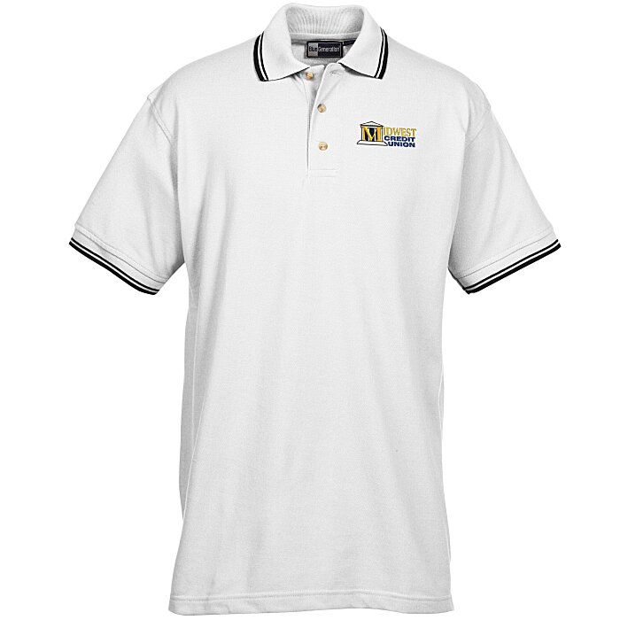 Custom Blue Generation Tipped Pique Polo - Men's