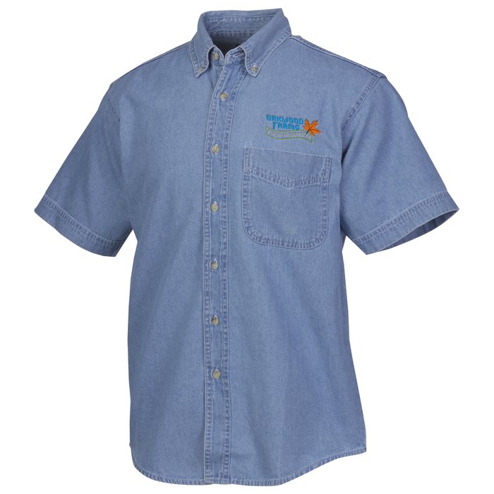 Custom Cotton Short Sleeve Denim Shirt - Men's