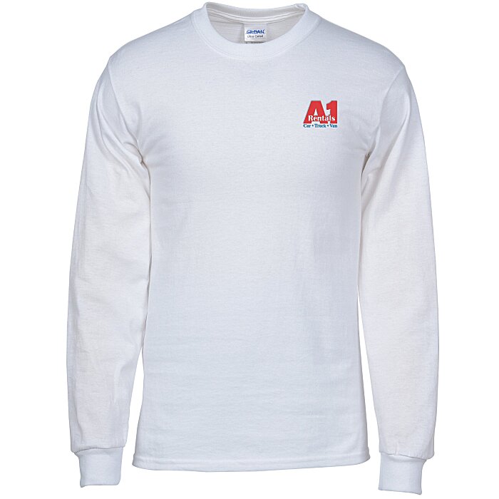 Custom Gildan Ultra Cotton LS T-Shirt - Embroidered - White