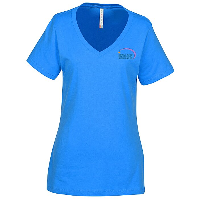 Custom Euro Spun Cotton V-Neck T-Shirt - Ladies' - Embroidered