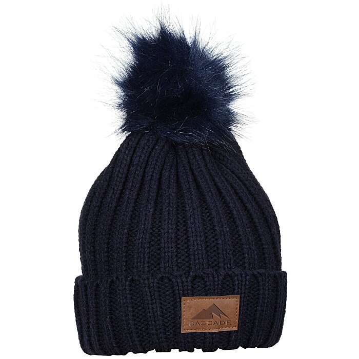 Custom Rib Knit Beanie with Fur Pom Pom
