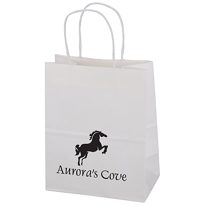 Custom Kraft Paper White Shopping Bag - 10 3/4 inches x 8 inches