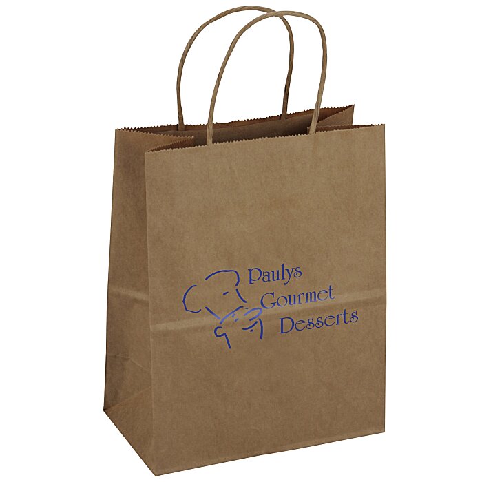 Custom Kraft Paper Brown Shopping Bag - 10 3/4 inches x 8 inches