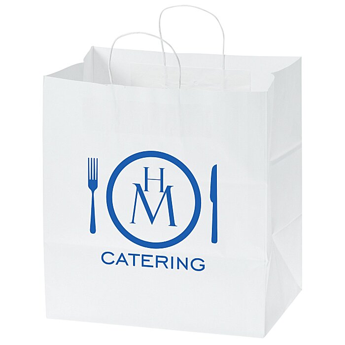 Custom Kraft Paper White Shopping Bag - 15-1/2
