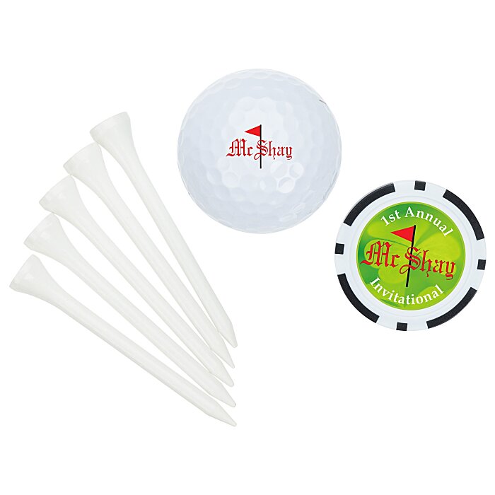 Custom Golf Ball Tee Pack with Poker Chip