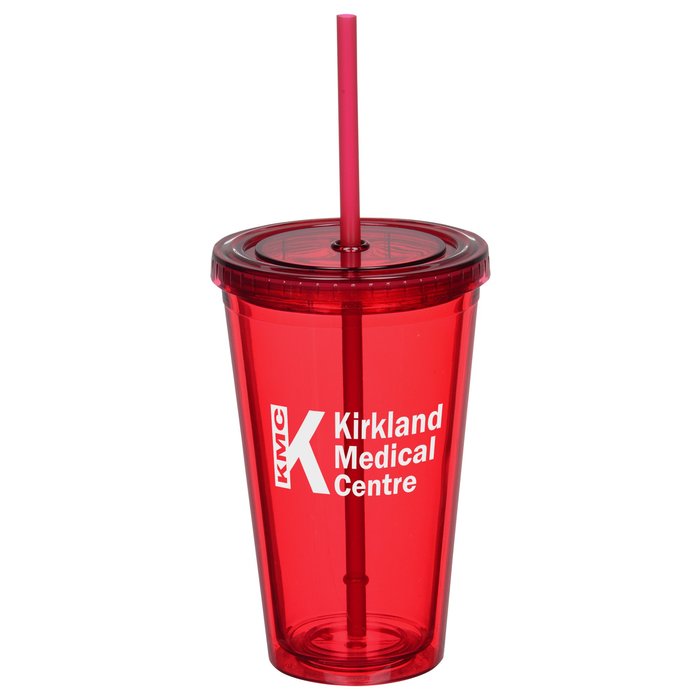 Custom Coloured Double Wall Tumbler with Straw - 16 oz. - 24 hr