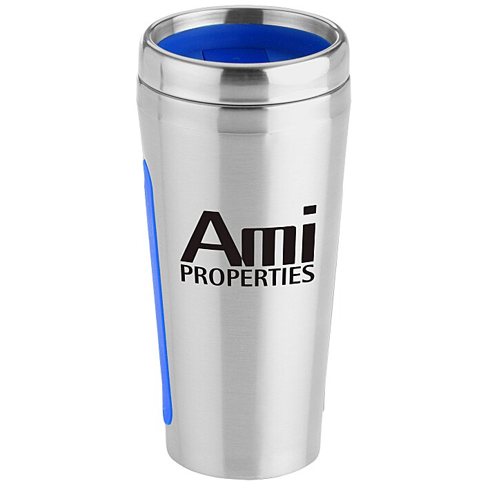Custom Dual Grip Travel Tumbler - 15 oz - Silver