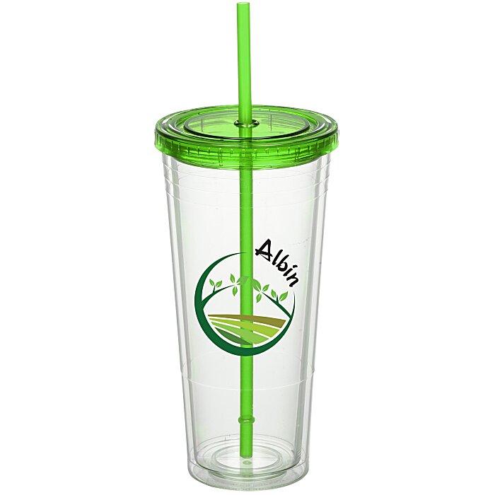 Custom Double Wall Tumbler with Straw - 24 oz - Full Colour