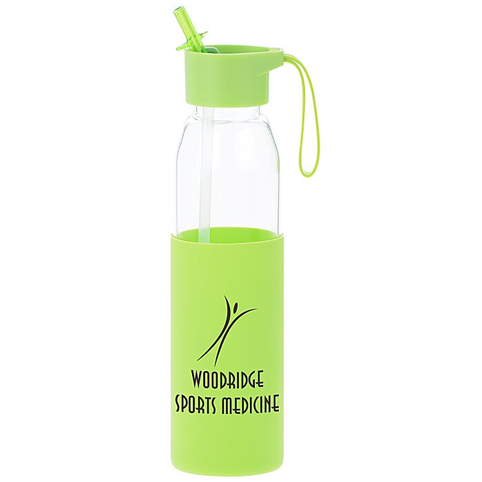 Custom Glass Bottle with Flip Straw Lid - 20 oz - Closeout