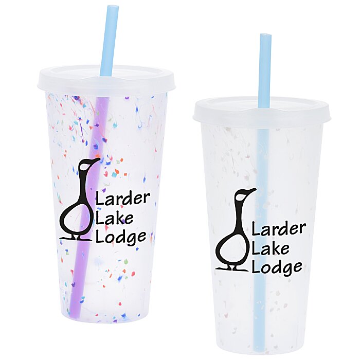 Custom Rave Rainbow Confetti Mood Tumbler with Lid and Straw - 26 oz