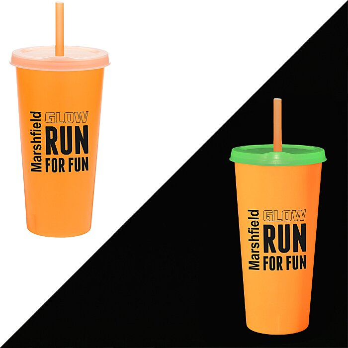 Custom Rave Nite Glow Tumbler with Lid and Straw- 26 oz.