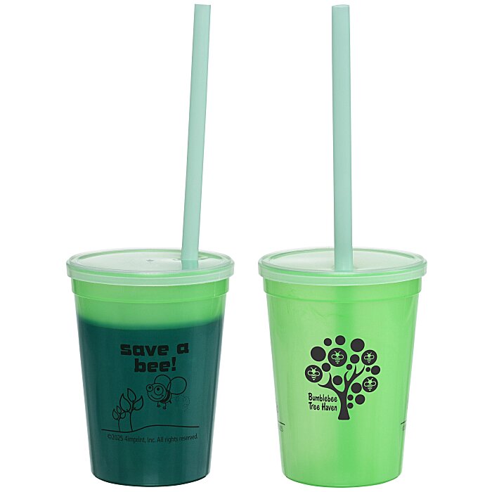 Custom Super Kid Mood Stadium Cup with Straw - 12 oz - Go Green