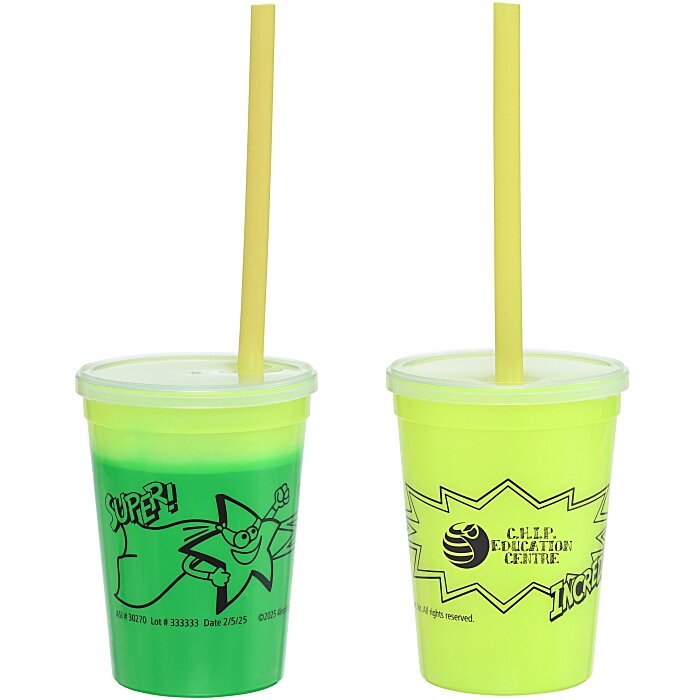Custom Super Kid Mood Stadium Cup with Straw - 12 oz - Superhero