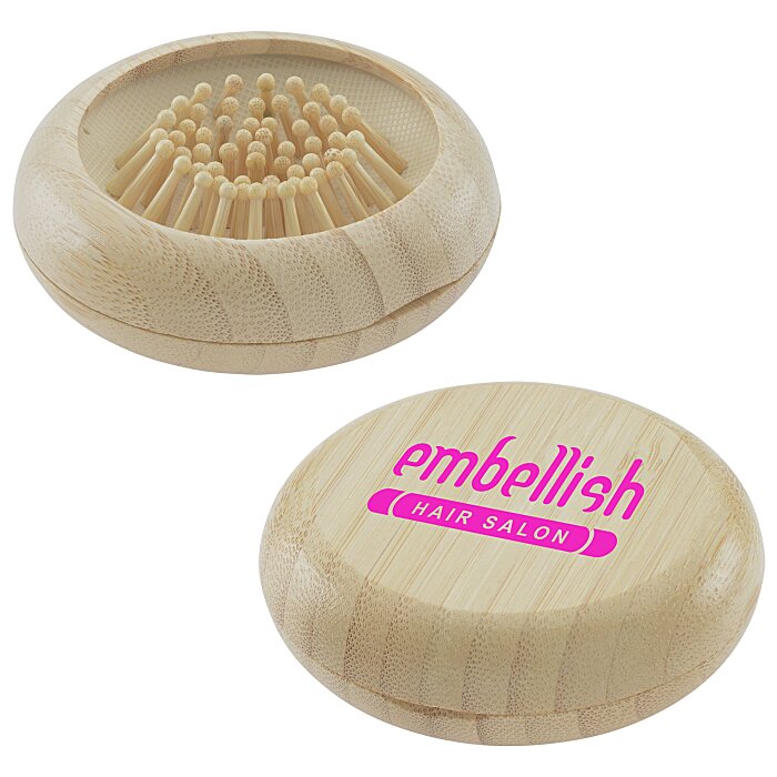 Custom Bamboo Compact Mirror with Brush