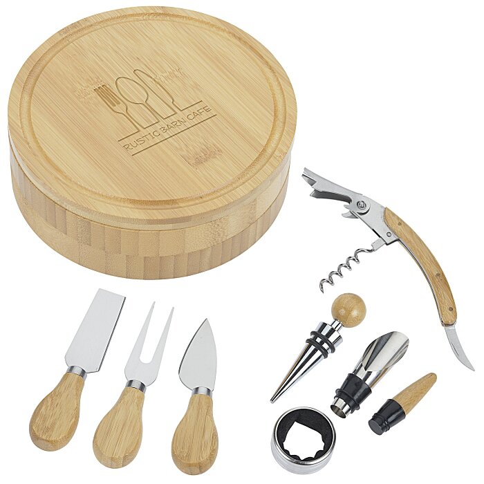 Custom Swivel 8-Piece Bamboo Cheese & Wine Board Set