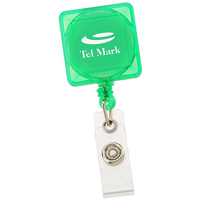 Custom Square Retractable Badge Holder with Alligator Clip - Translucent