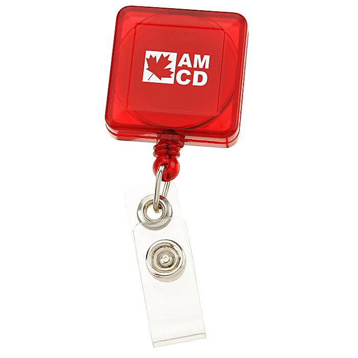 Custom Square Retractable Badge Holder with Slip-On Clip - Translucent