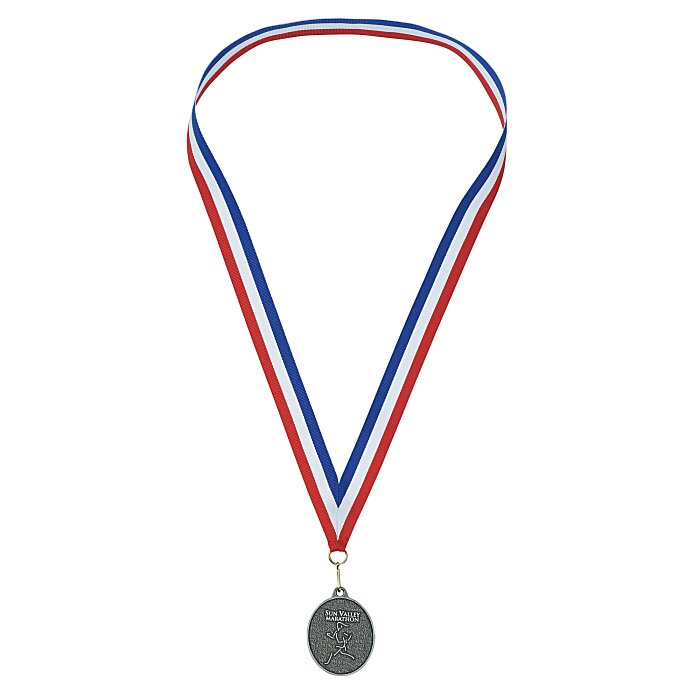 Custom Econo Medal - Oval with Red, White & Blue Ribbon