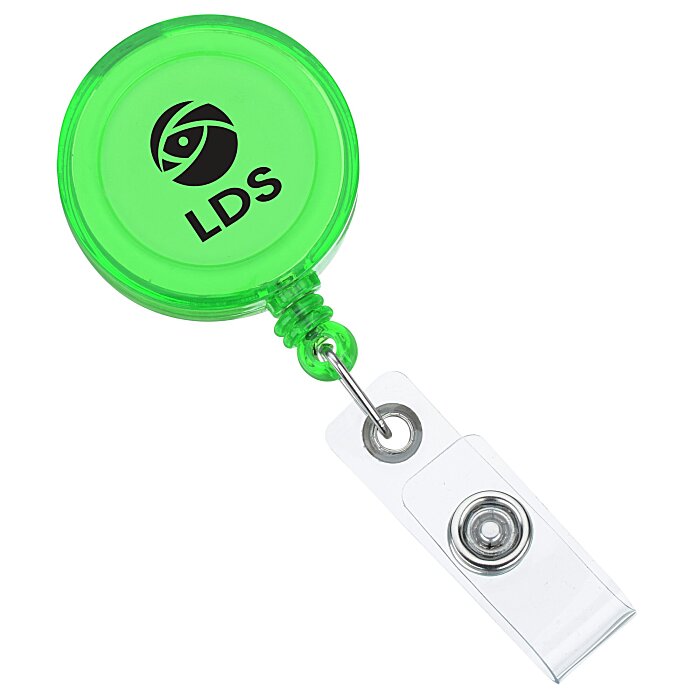 Custom Round Retractable Badge Holder with Slip-On Clip - Translucent