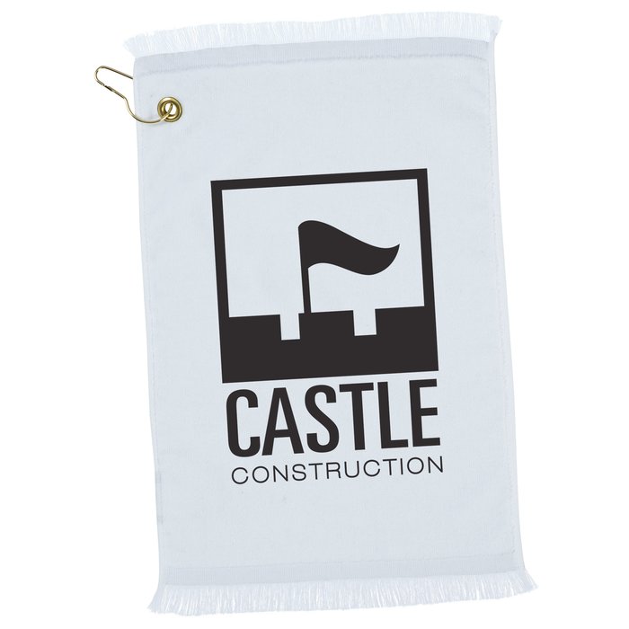 Custom Fringed Golf Towel - 18 inches x 11 inches - White