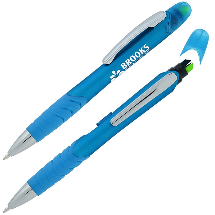 Custom Souvenir Jalan Soft Touch Pen / Dual Highlighter Combo - Metallic