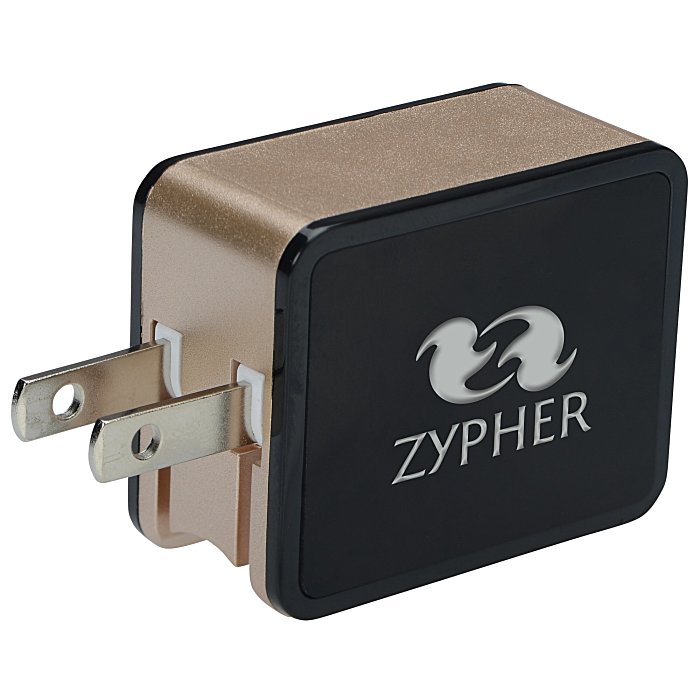 Custom 2 Port USB Folding Wall Charger - Light-Up Logo