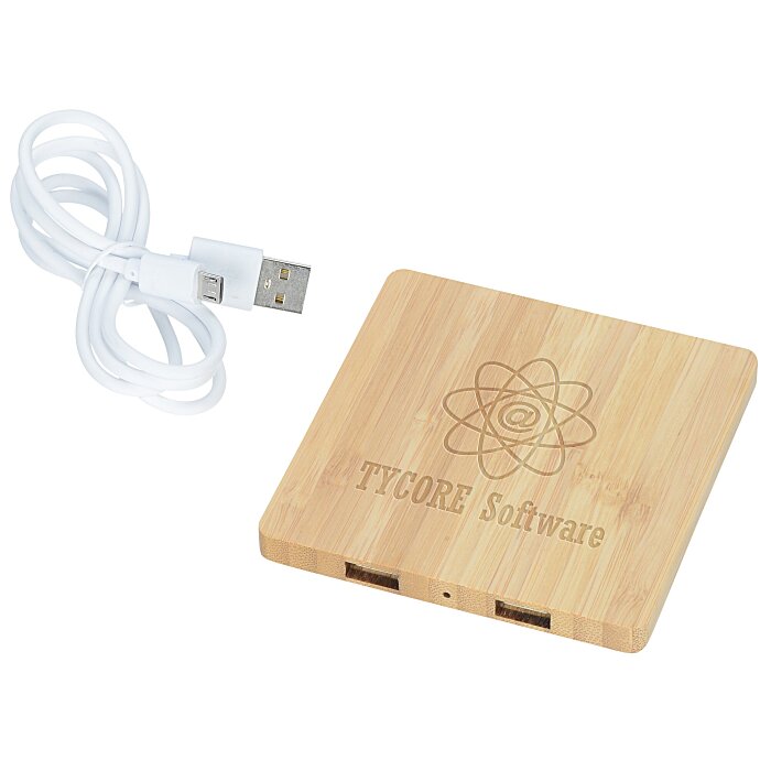 Custom Bamboo Wireless Charging Pad with Hub