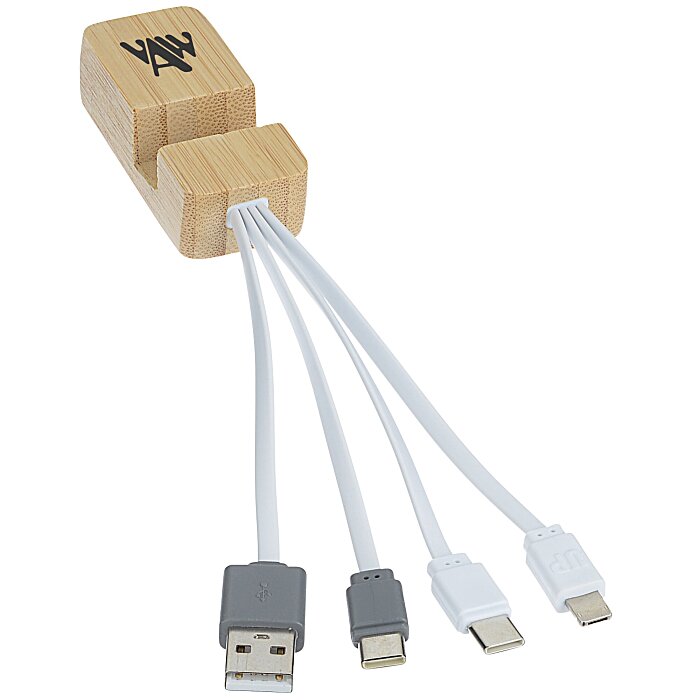 Custom Bamboo Phone Stand Duo Charging Cable