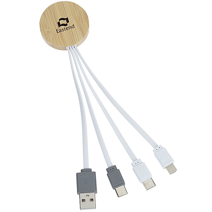 Custom Bamboo Accent Duo Charging Cable - Round