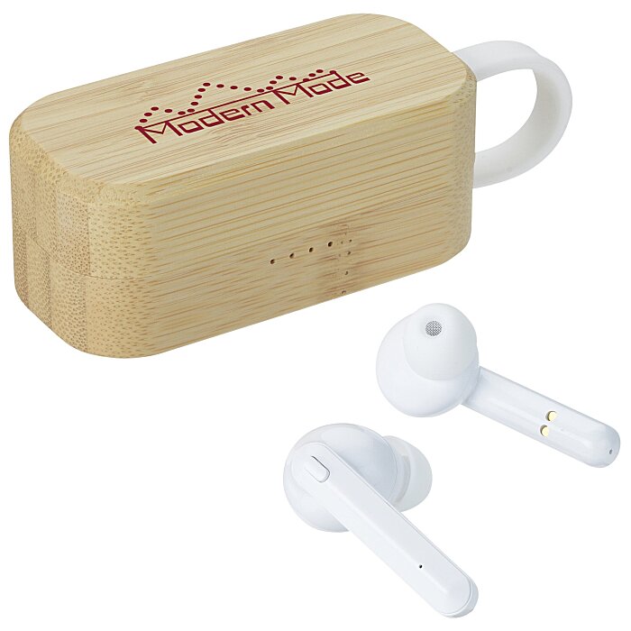 Custom True Wireless Earbuds with Bamboo Charging Case - Closeout